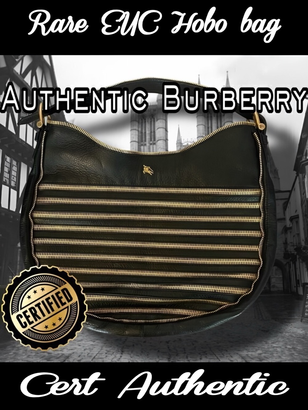 Authentic Burberry Black Leather Zipped Detail Malika Hobo ***EUC**.